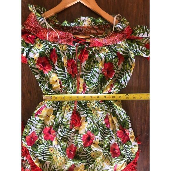 XOXO Womens Green Floral Off Shoulder Tunic Top Juniors S - Picture 5 of 8